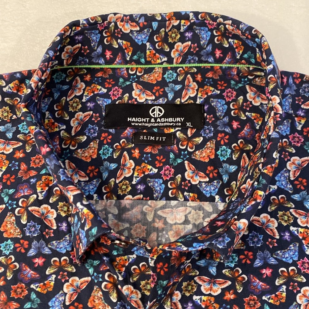Haight & Ashbury Slim Fit XL Button Down Dress Shirt Butterfly Spring Pattern